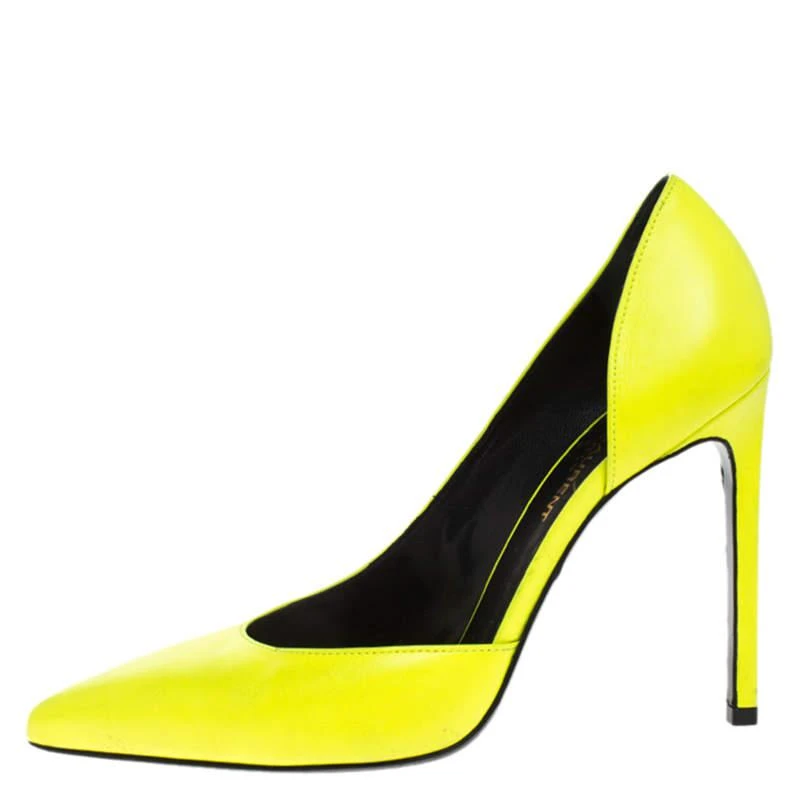 商品[二手商品] Yves Saint Laurent|Saint Laurent Paris Neon Green Leather D'orsay Pointed Toe Pumps Size 37,价格¥1163,第2张图片详细描述
