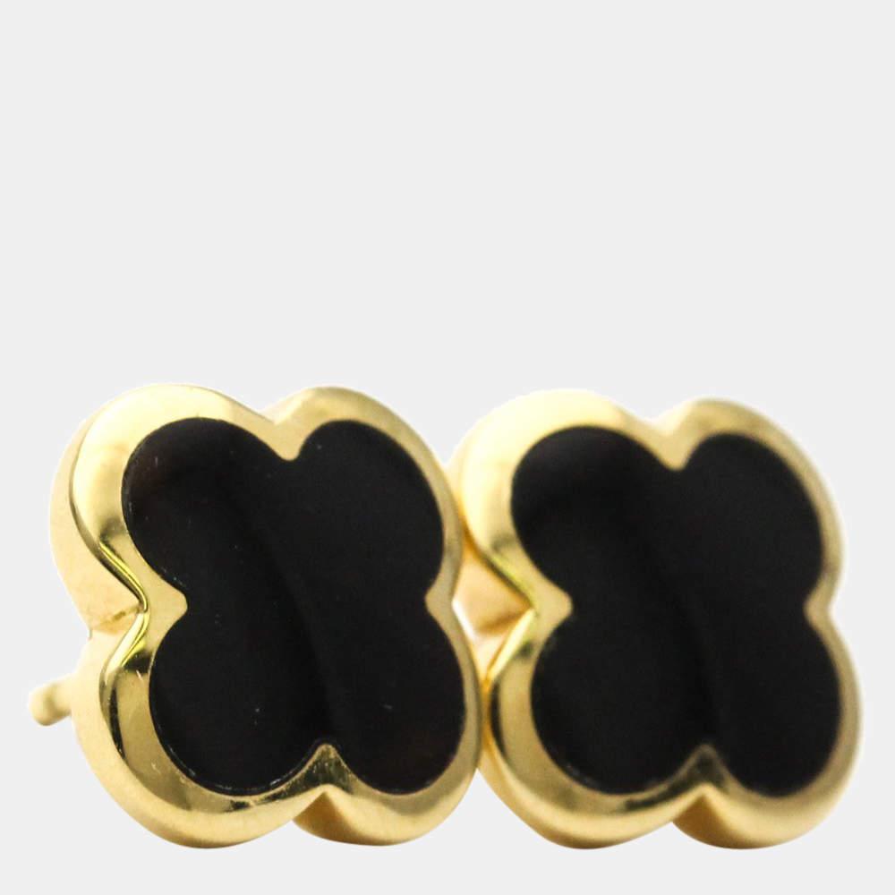 Van Cleef & Arpels Pure Alhambra 18K Yellow Gold Onyx Earrings商品第3张图片规格展示
