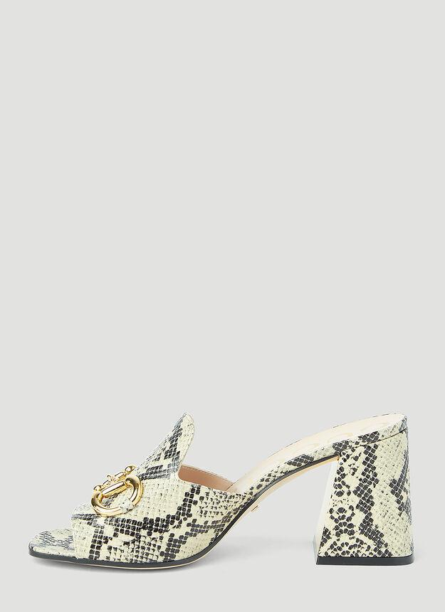 商品Gucci|Horsebit Python-Print Heeled Mules in Beige,价格¥5884,第5张图片详细描述