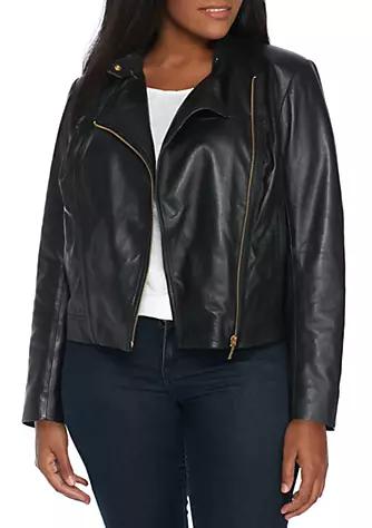 Plus Size Leather Moto Jacket商品第1张图片规格展示