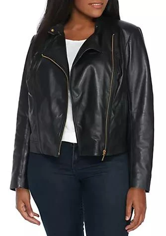 商品Michael Kors|Michael Kors Plus Size Leather Moto Jacket,价格¥981,第1张图片