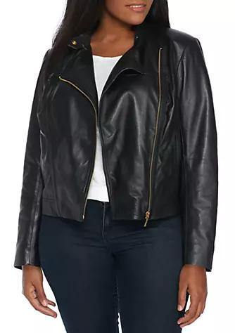 商品Michael Kors|Plus Size Leather Moto Jacket,价格¥1937,第1张图片