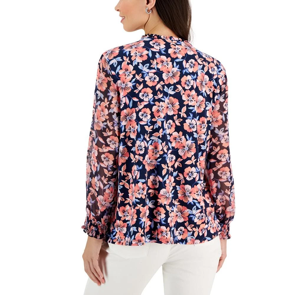 商品Charter Club|Petite Long-Sleeve Bloom Floral Smocked Top, Created for Macy's,价格¥94,第2张图片详细描述