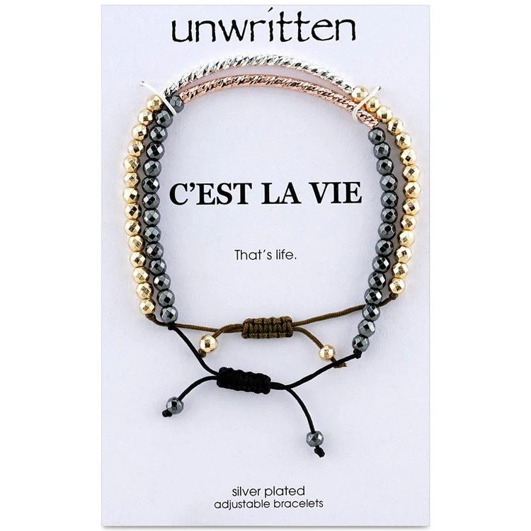 商品Unwritten|2-Pc. Set Beaded Slider Bracelets in Multi-Tone Silver-Plate,价格¥105,第2张图片详细描述