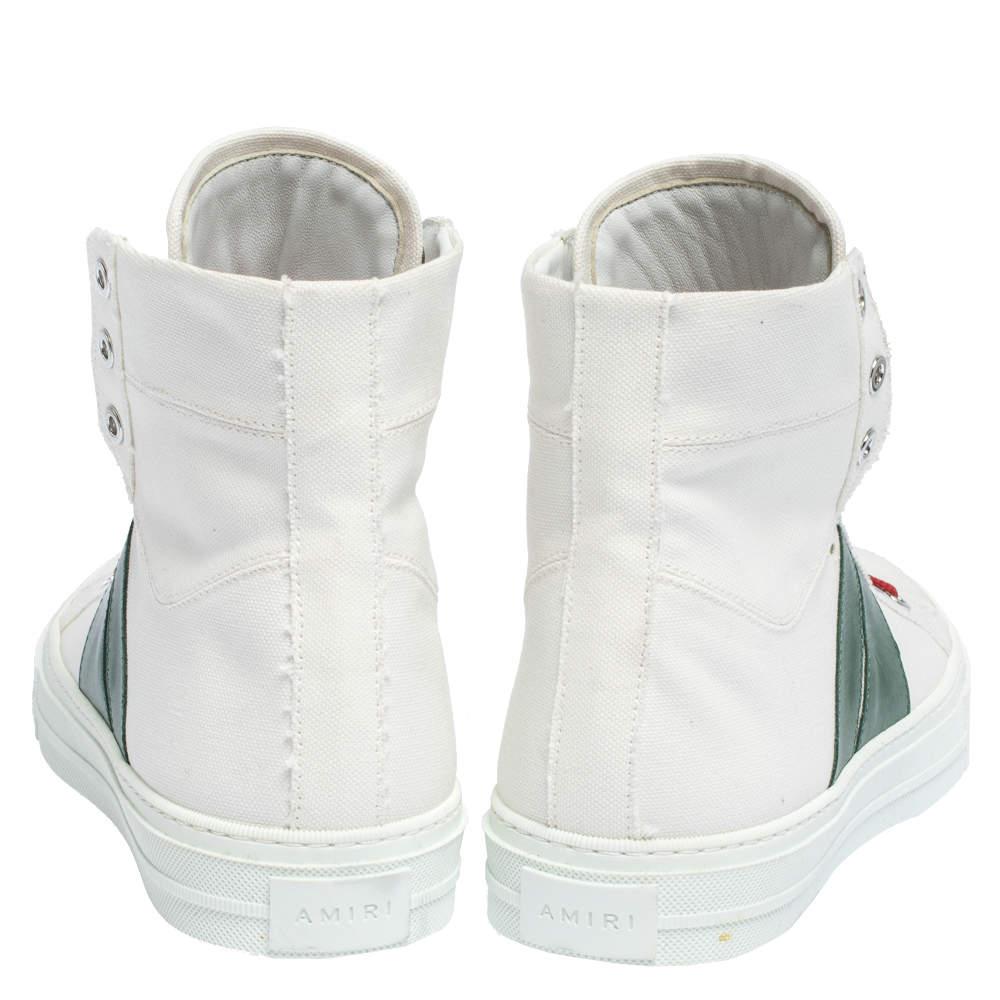 Amiri White/Green Canvas and Leather Sunset High Top Sneakers Size 42商品第5张图片规格展示