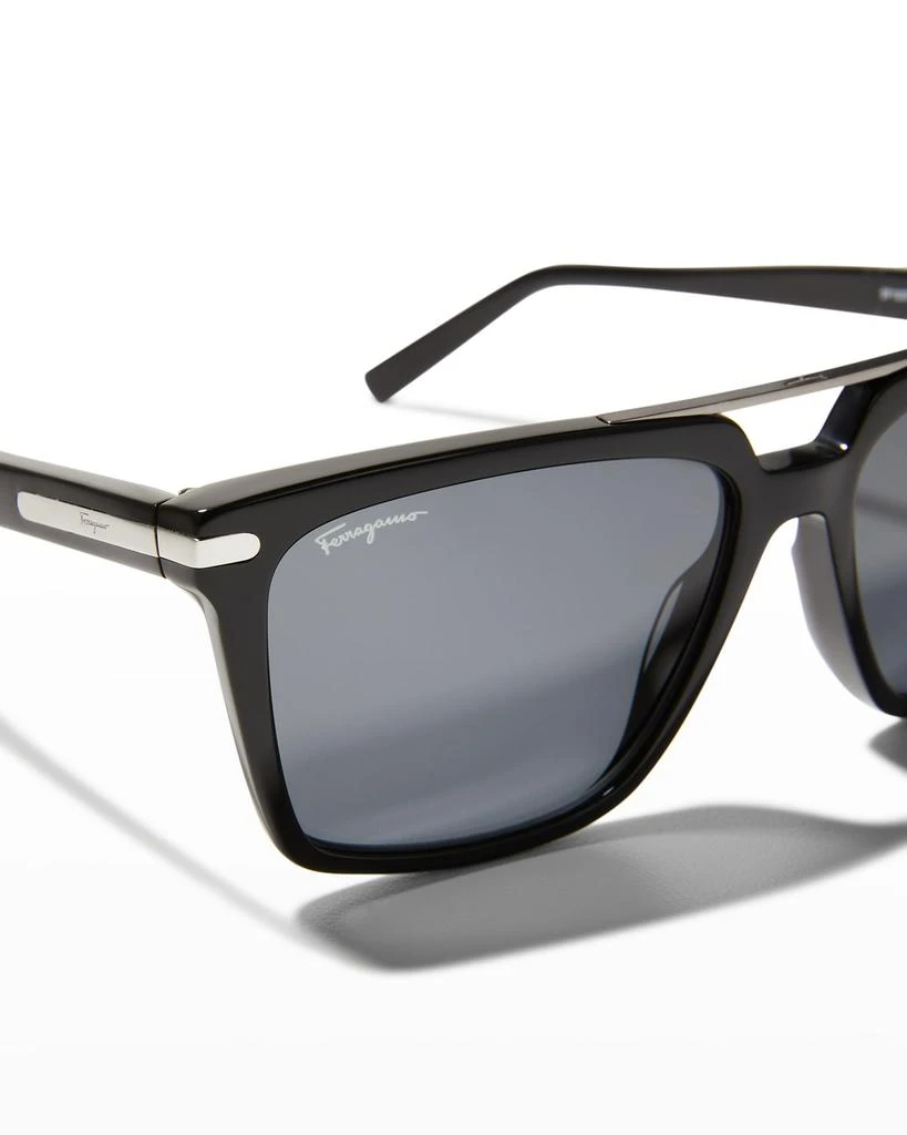 商品Salvatore Ferragamo|Men's Classic Logo Double-Bridge Square Sunglasses,价格¥2549,第4张图片详细描述