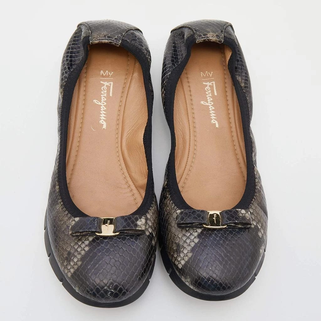 商品[二手商品] Salvatore Ferragamo|Salvatore Ferragamo Brown Python Embossed Leather Vara Bow Scrunch Ballet Flats Size 39.5,价格¥1045,第3张图片详细描述