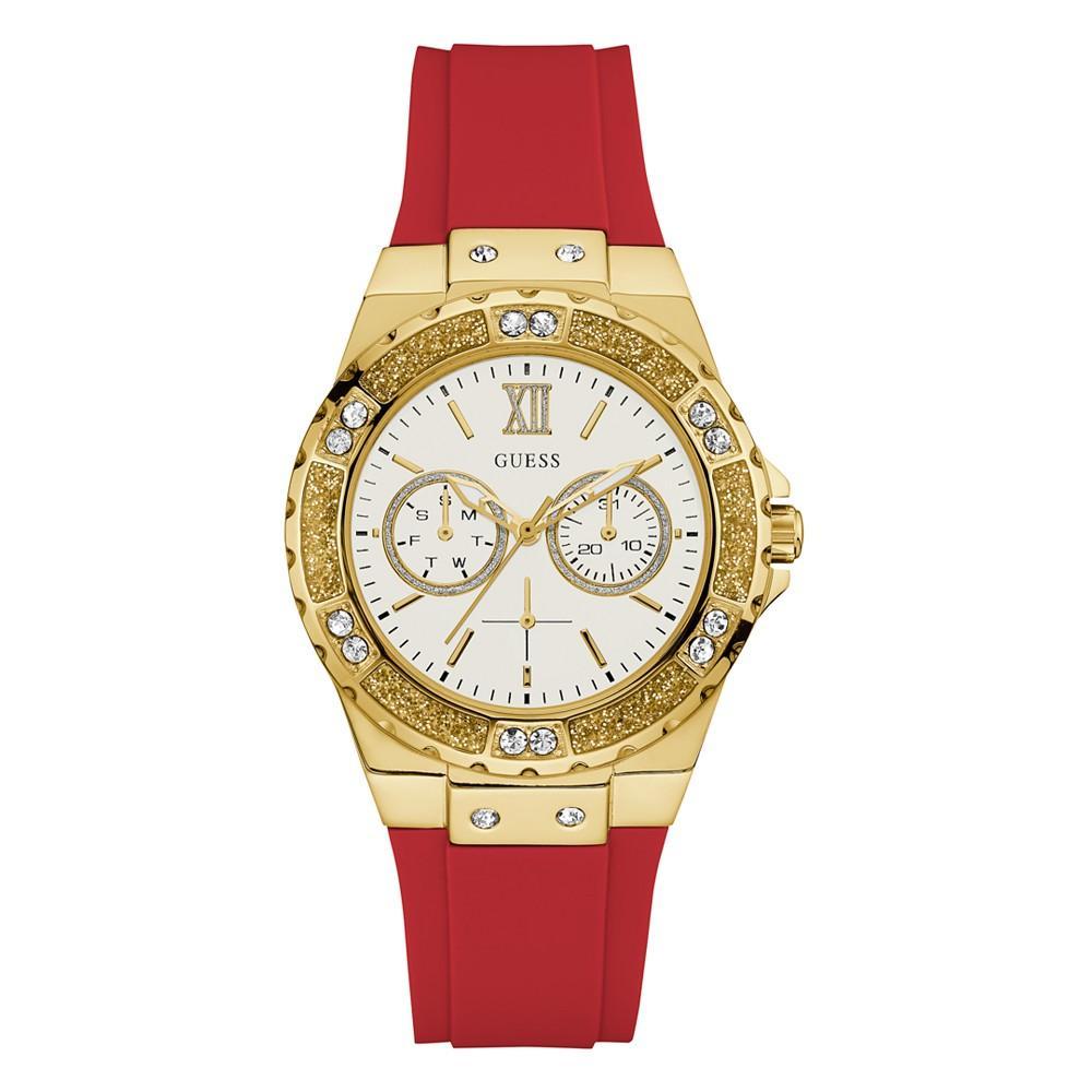 商品GUESS|Women's Glitz Red Silicone Strap Multi-Function Watch, 38mm,价格¥1021,第1张图片