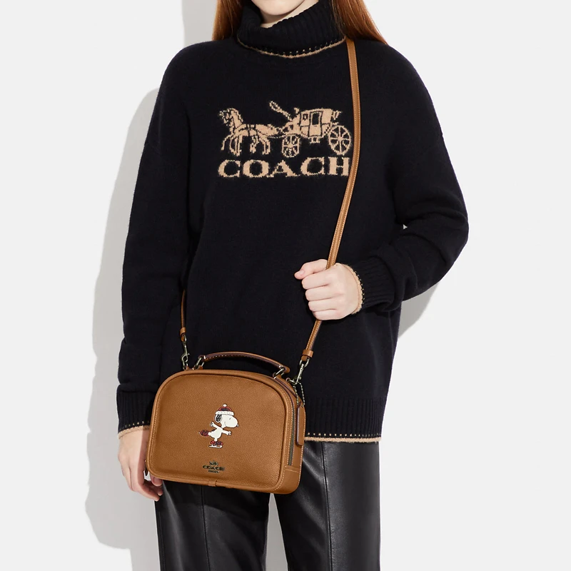 商品[国内直发] Coach|蔻驰 x Peanuts Snoopy 联名款 Lunch Pail 22 拉链开合Snoopy印花 鹅卵石皮革 手提单肩斜挎包 小号 女款 棕色,价格¥1988,第5张图片详细描述