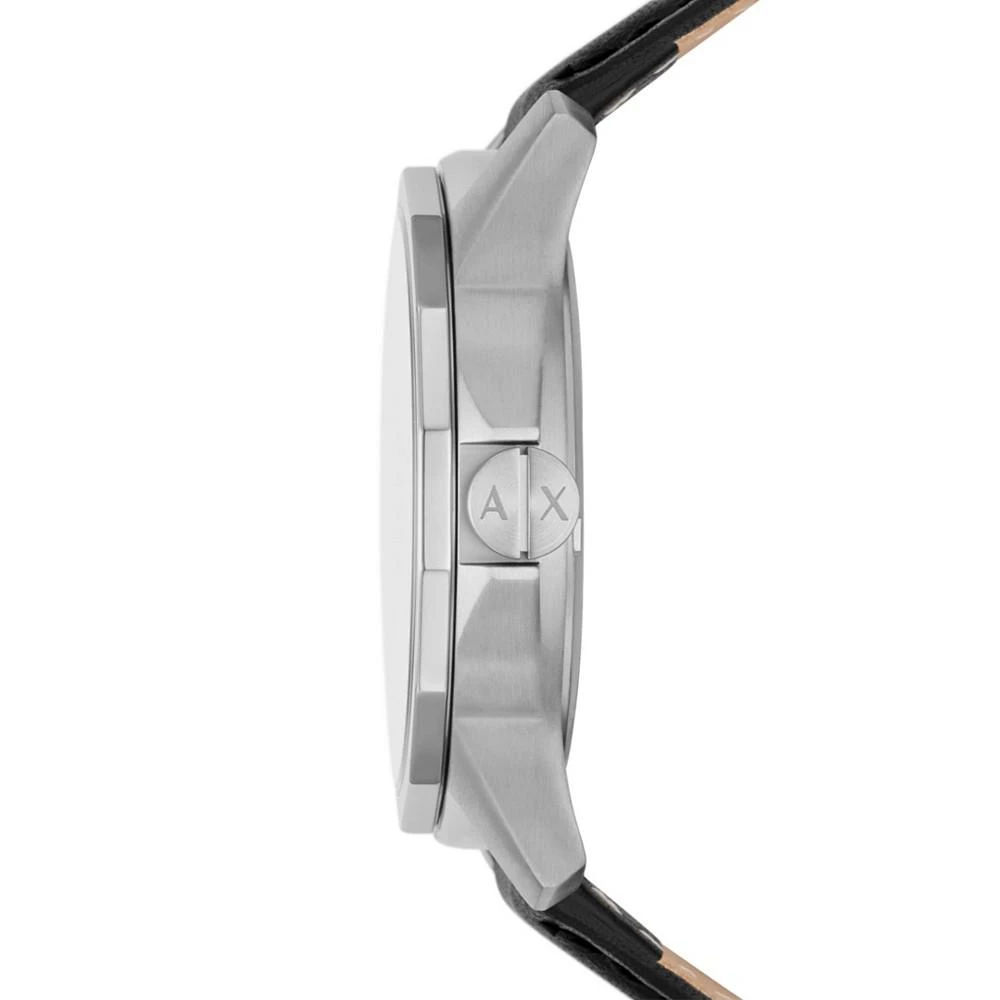 商品Armani Exchange|Men's Three-Hand Day-Date Black Leather Strap Watch, 44mm,价格¥827,第2张图片详细描述