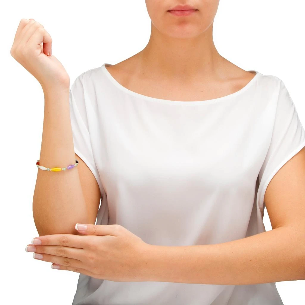 商品Palm Beach Jewelry|Multicolor Genuine Jade 14k Gold Beaded and Barrel Shapes Bracelet 7.5",价格¥1798,第3张图片详细描述