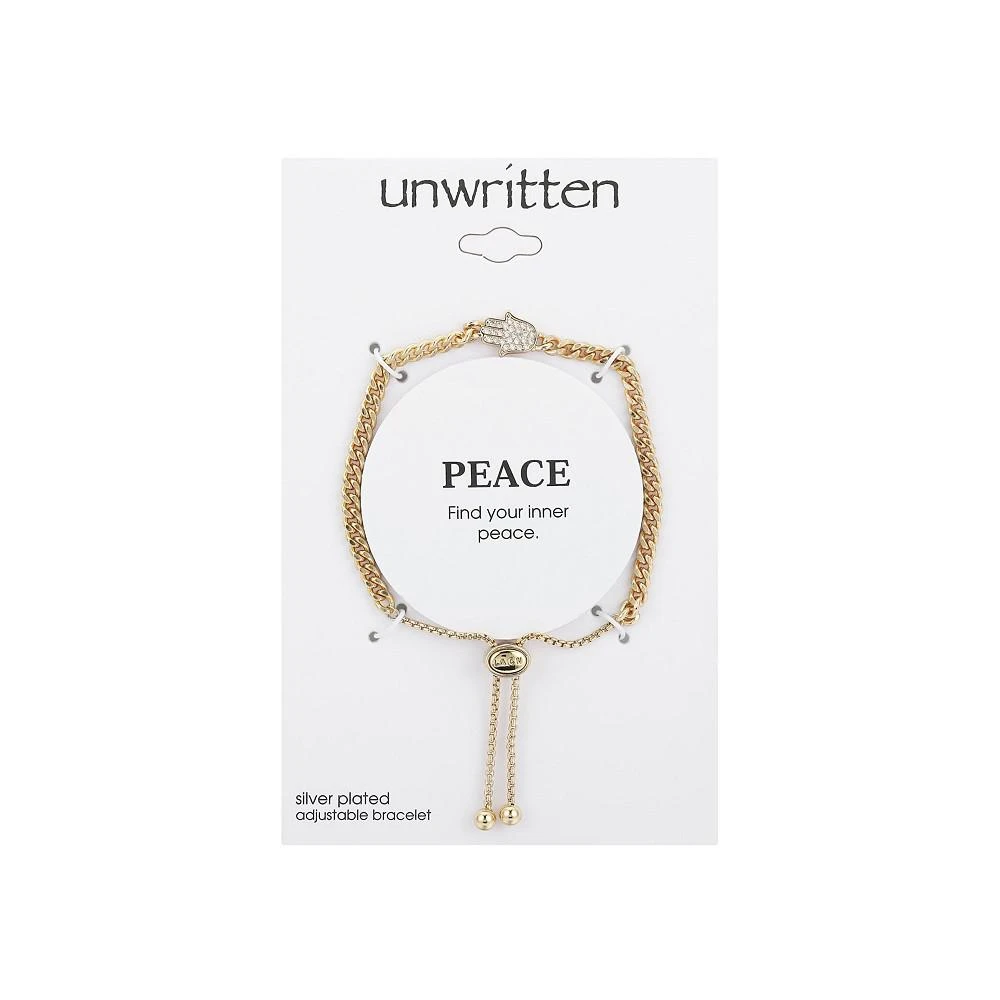 商品Unwritten|Gold Flash-Plated Cubic Zirconia Hamsa Adjustable Curb Chain Bolo Bracelet,价格¥306,第2张图片详细描述