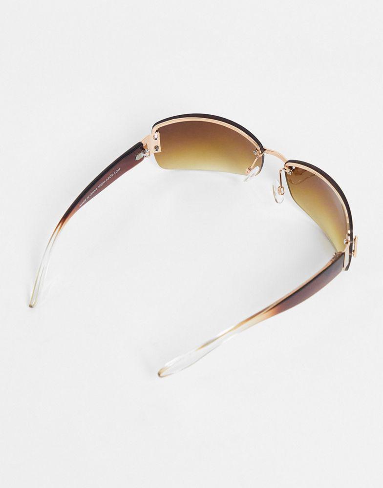 ASOS DESIGN 90s wrap rimless sunglasses in grad brown商品第3张图片规格展示