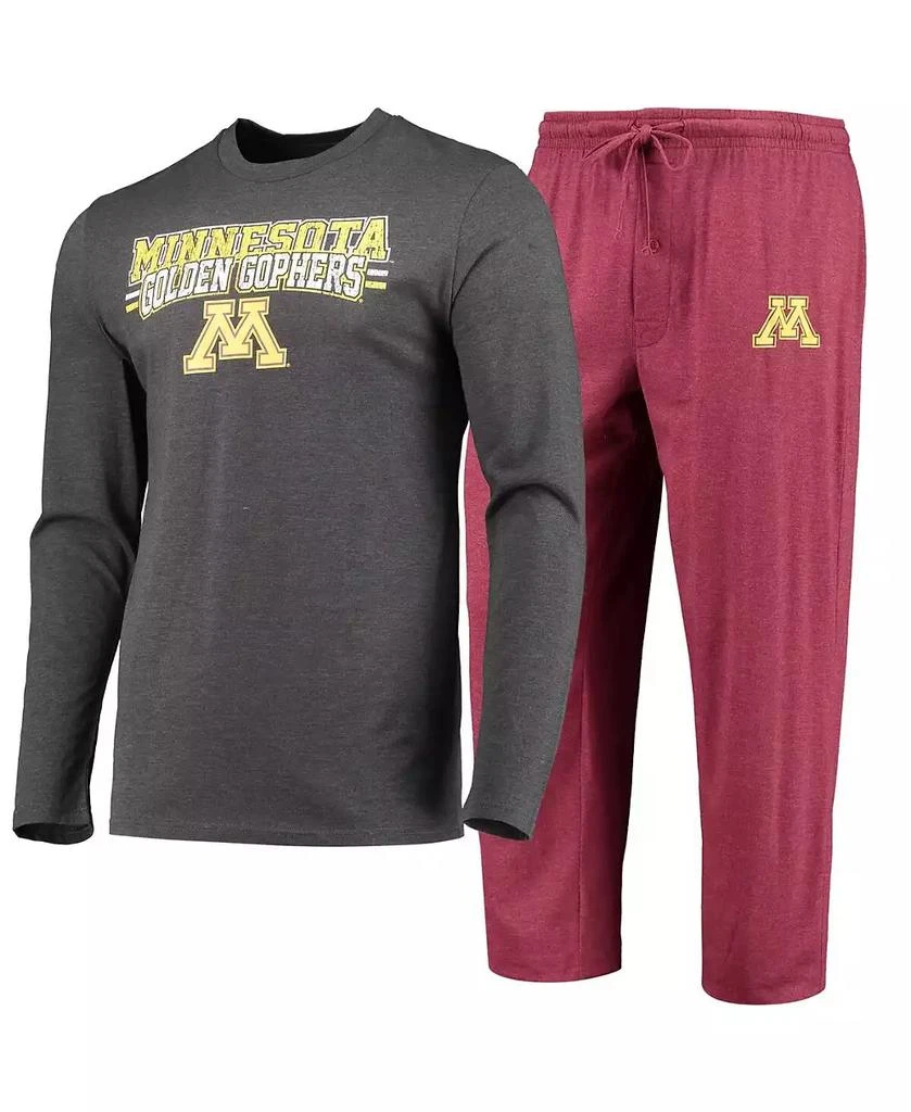 商品Concepts Sport|Men's Maroon, Heathered Charcoal Minnesota Golden Gophers Meter Long Sleeve T-shirt and Pants Sleep Set,价格¥387,第1张图片