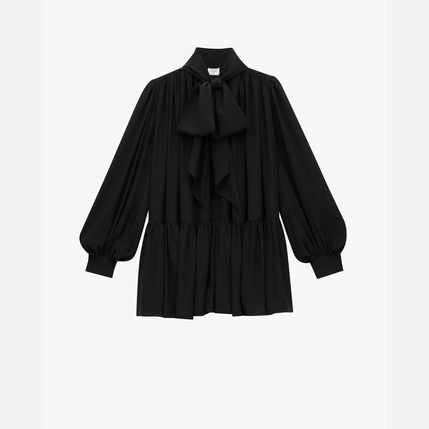 商品Yves Saint Laurent|【预售】 YSL圣罗兰 25春夏 女士 连衣裙 真丝双绉花结领连衣裙 832871Y7K761000,价格¥23445,第1张图片