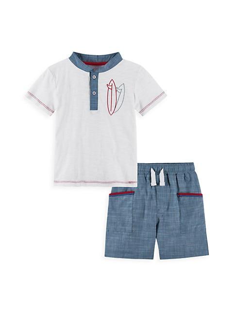 Little Boy's 2-Piece Henley Top & Shorts Set商品第1张图片规格展示