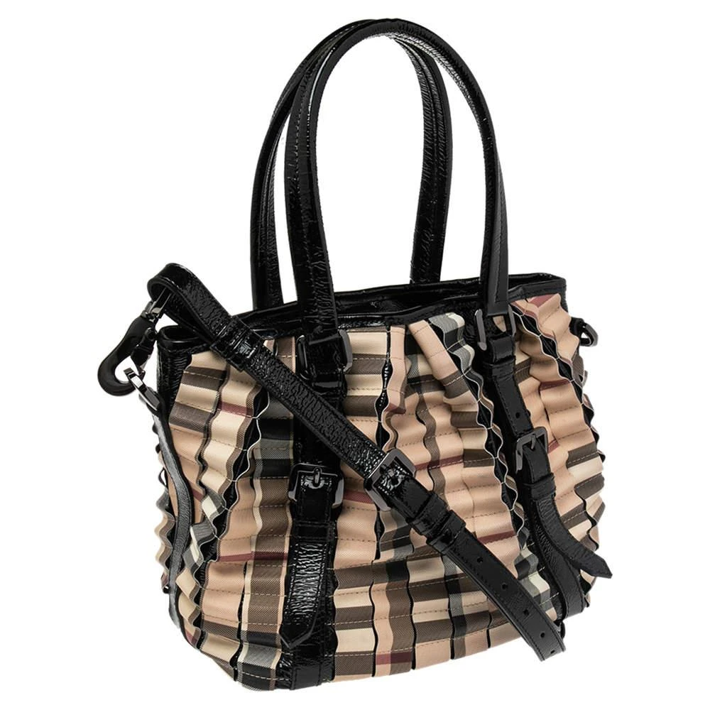 商品[二手商品] Burberry|Burberry Black/Beige House Check PVC and Patent Leather Cartridge Pleat Tote,价格¥3622,第3张图片详细描述