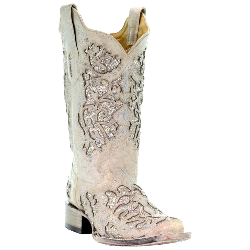 商品Corral Boots|Glitter Studded Tooled-Inlay Square Toe Cowboy Boots,价格¥2232,第2张图片详细描述