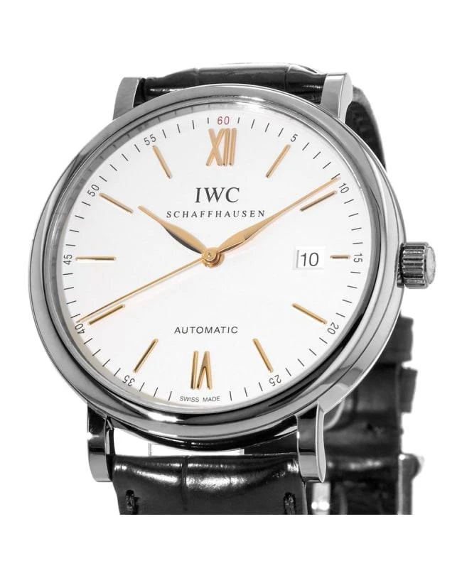 商品IWC Schaffhausen|IWC Portofino Automatic Silver & Gold Dial Black Leather Strap Men's Watch IW356517,价格¥34855,第2张图片详细描述