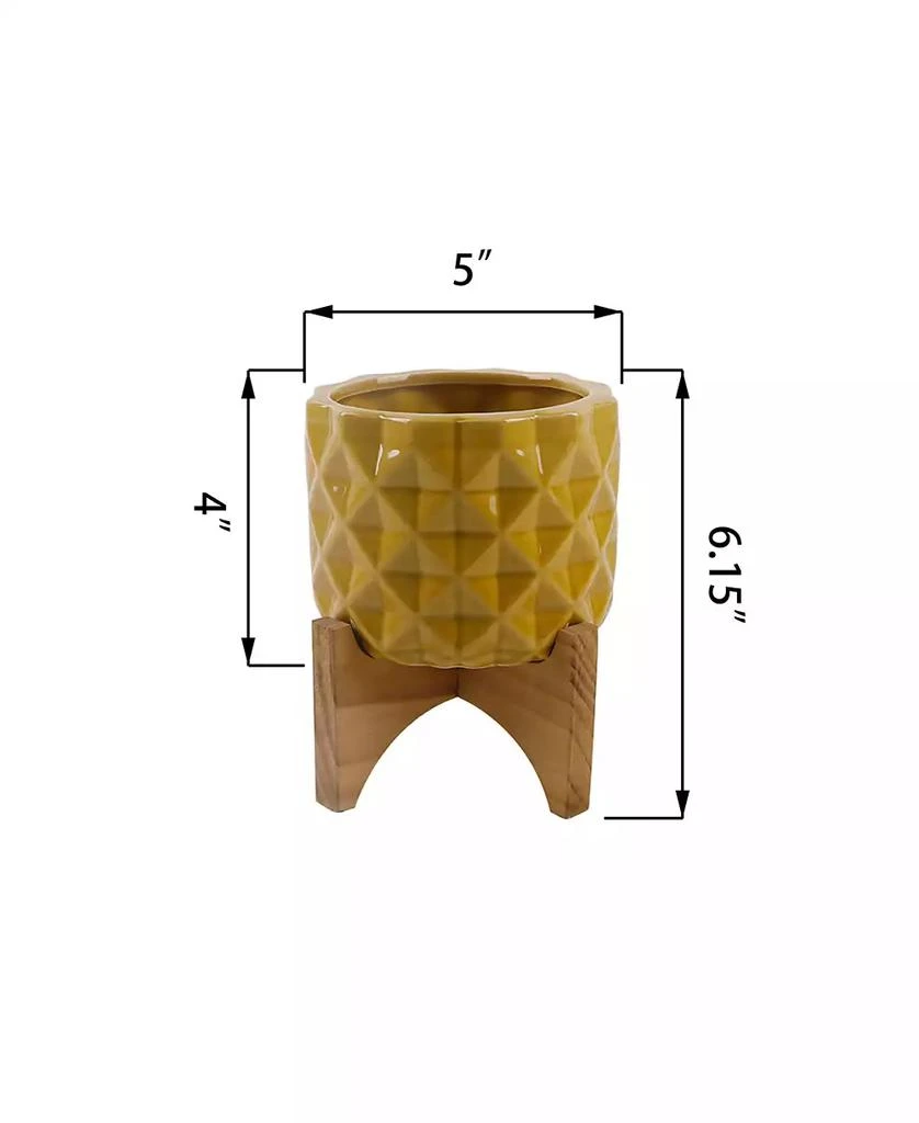 商品Flora Bunda|GL Ceramic Dimple Planter on Wood Stand, 5",价格¥329,第2张图片详细描述
