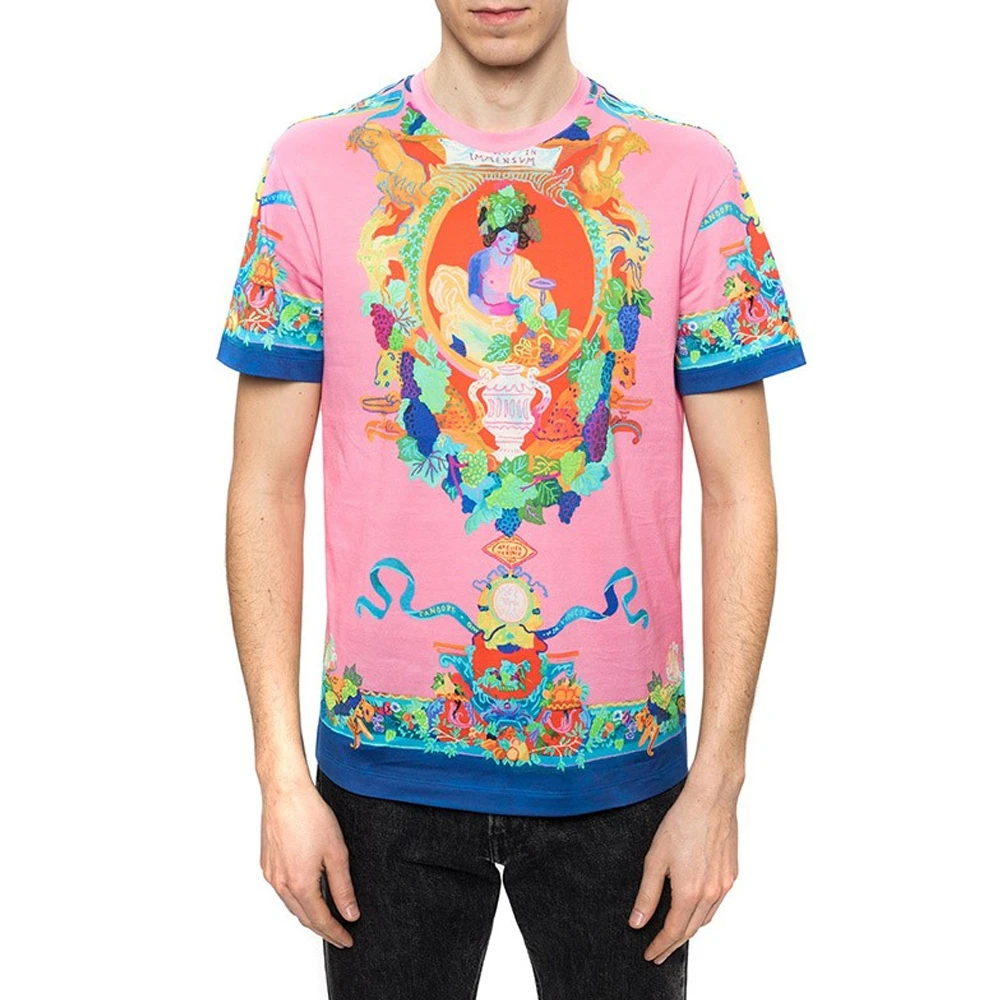 商品Versace|VERSACE 男士粉色印花弹力棉短袖T恤 A77276-A234048-7237,价格¥3594,第1张图片