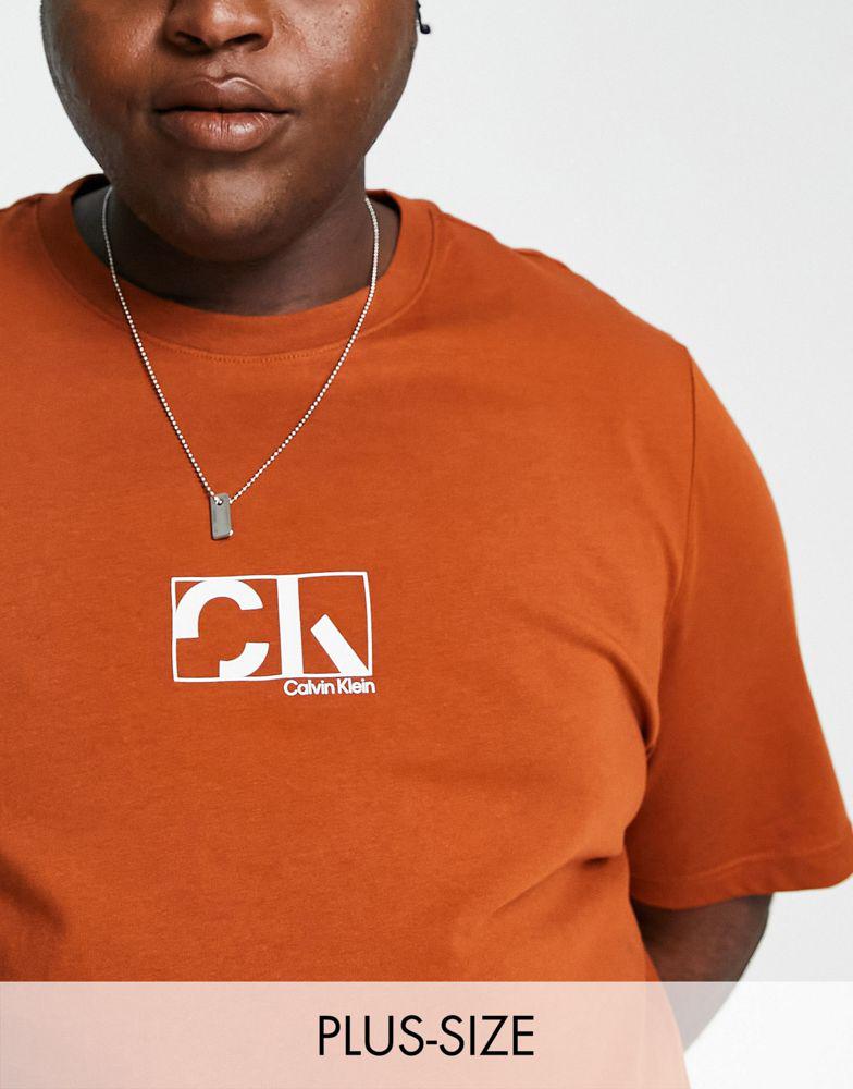 Calvin Klein Big & Tall graphic box logo t-shirt in rust商品第1张图片规格展示