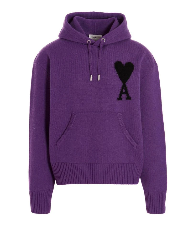 商品AMI|AMI De Coeur Logo Embroidered Knitted Hoodie,价格¥3114,第1张图片