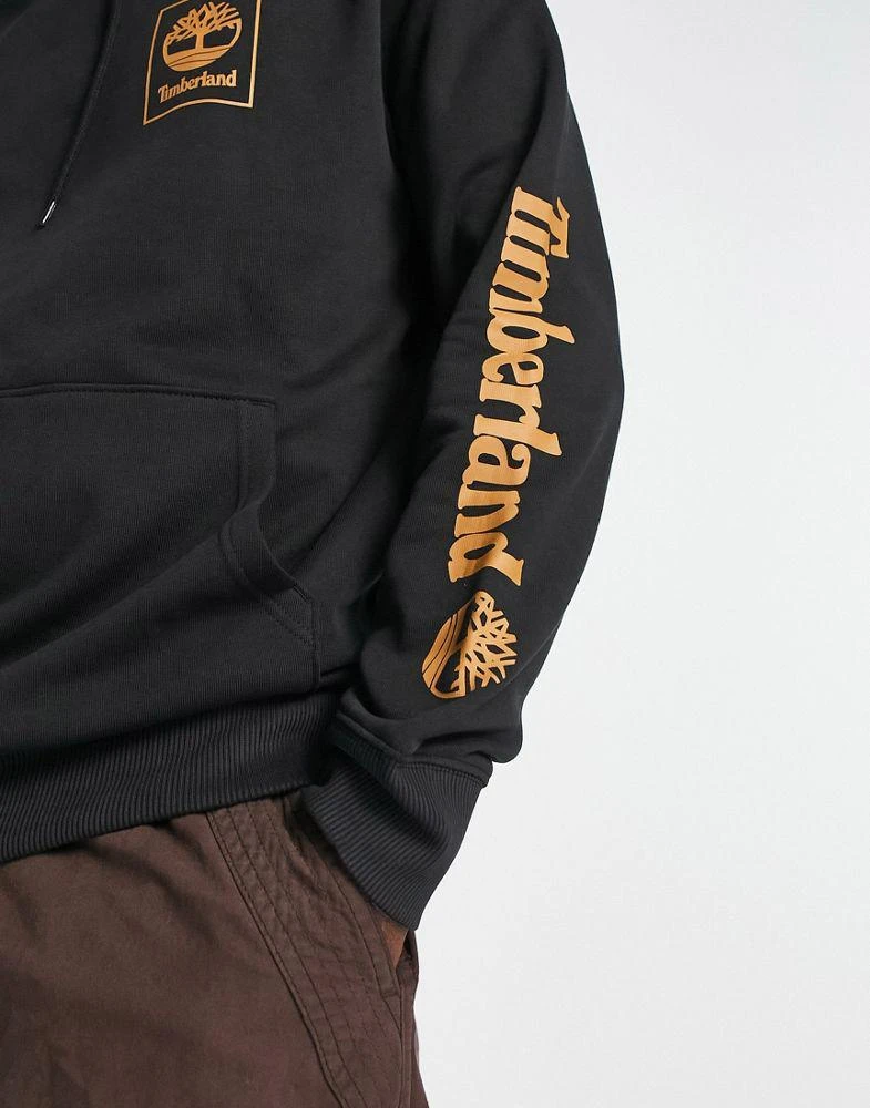 商品Timberland|Timberland stack logo hoodie with sleeve print in black,价格¥680,第2张图片详细描述