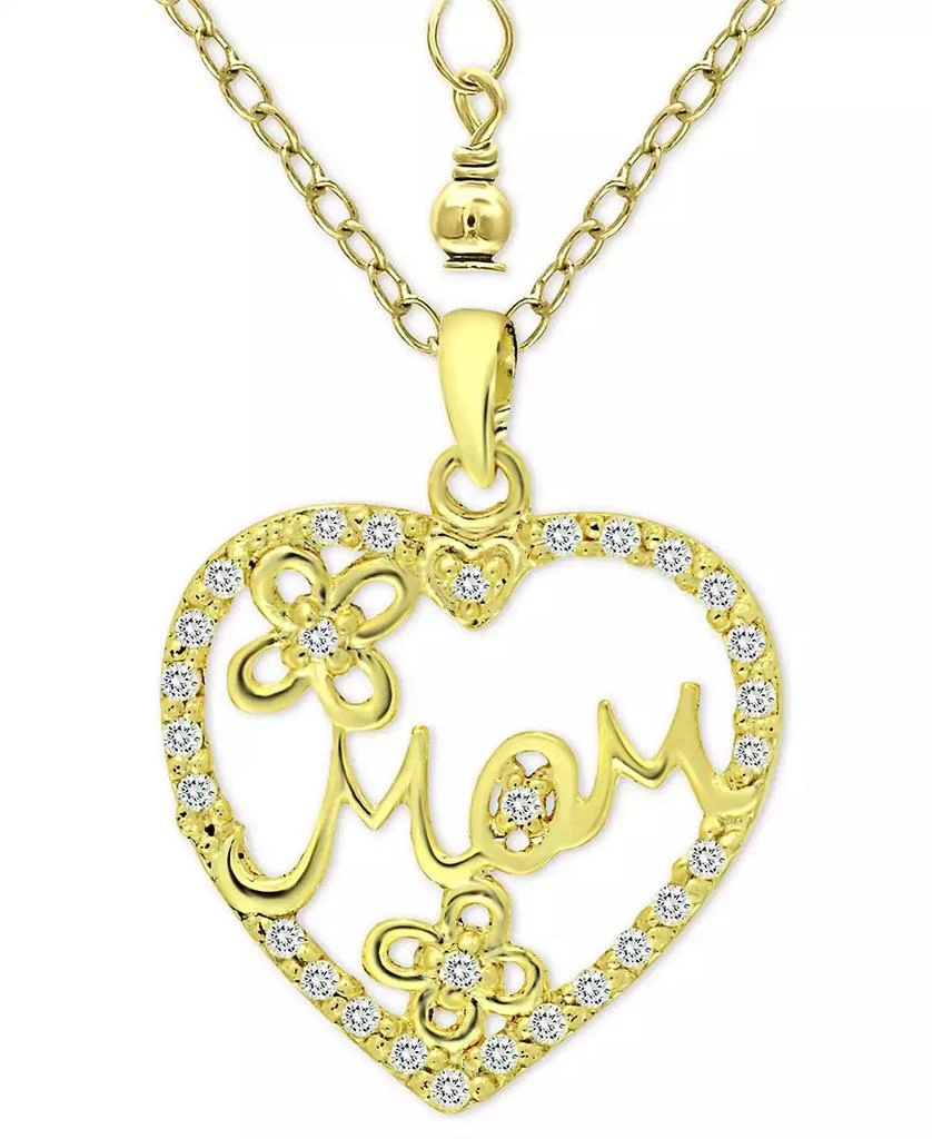 商品Giani Bernini|Cubic Zirconia "Mom" Heart Pendant Necklace in 18k Gold-Plated Sterling Silver, 16" + 2" extender, Created for Macy's,价格¥141,第1张图片