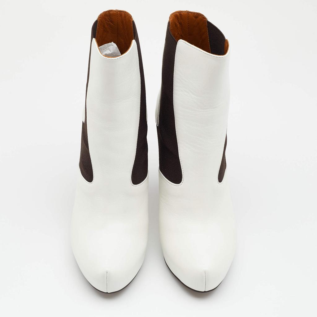 Fendi White/Brown Leather And Stretch Fabric Platform Ankle Boots Size 37.5商品第3张图片规格展示