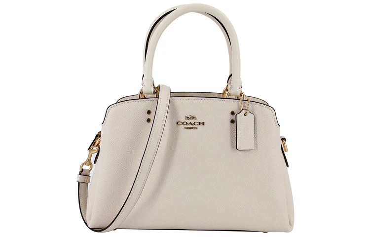 商品[国内直发] Coach|蔻驰 Lillie 26金属logo徽标 皮革 电脑包公文包手提单肩斜挎包 小号 女款 粉笔白色,价格¥2182,第1张图片