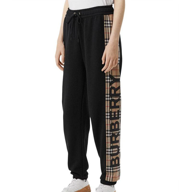商品Burberry|香港直发Burberry 巴宝莉 女士黑色拼格纹运动裤 8024541,价格¥5827,第2张图片详细描述