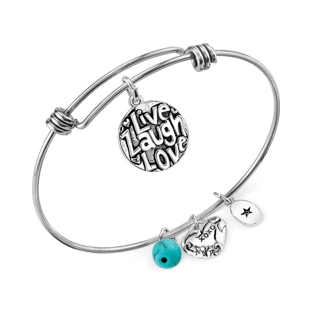 商品Unwritten|Live Laugh Love Charm and Manufactured Turquoise (8mm) Adjustable Bangle Bracelet in Stainless Steel,价格¥412,第1张图片