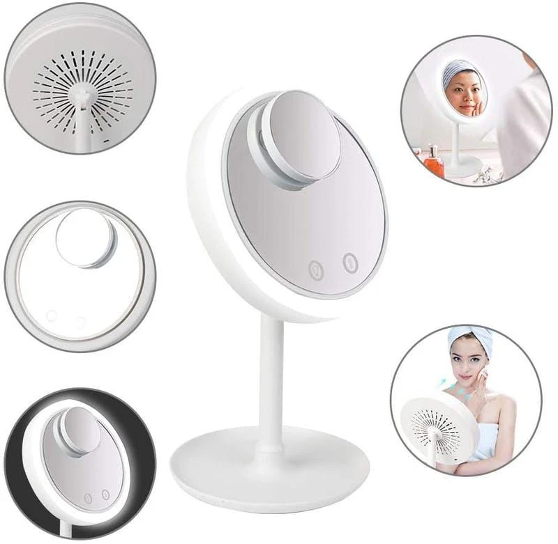 商品Igia|Cool Aire Mirror – Portable 3-In-1 USB Rechargeable LED Light Desktop Round Makeup Mirror With Fan,价格¥451,第1张图片