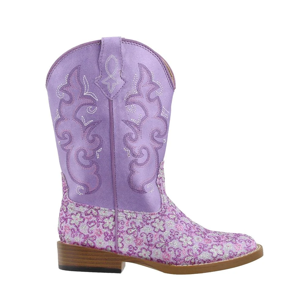 商品Roper|Floral Glitter Square Toe Cowboy Boots (Little Kid-Big Kid),价格¥492,第1张图片