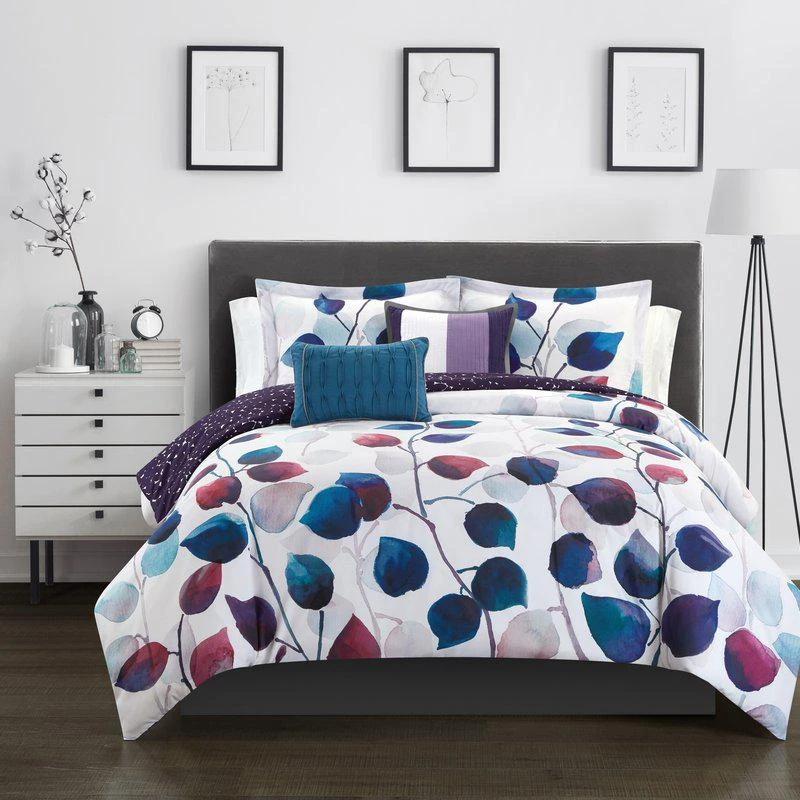 商品Chic Home Design|Anais 9 Piece Reversible Comforter Set Contemporary Watercolor Floral Theme Design Bedding KING,价格¥1167,第1张图片