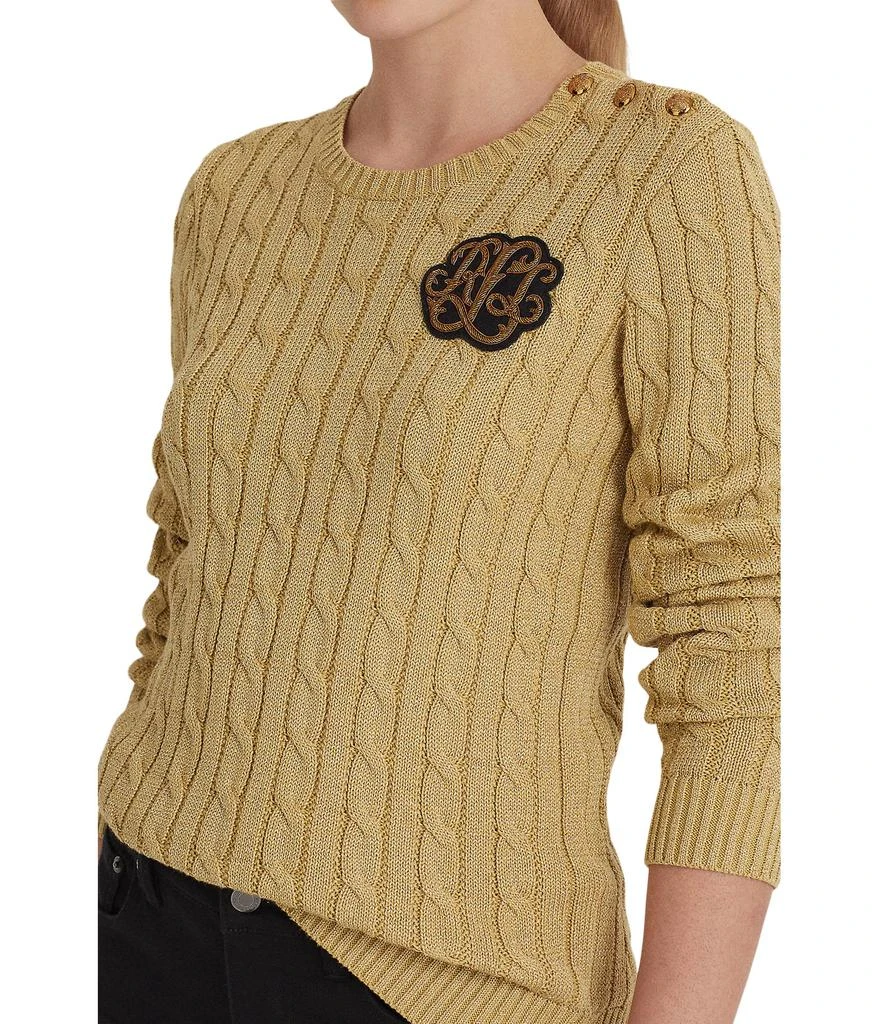 商品Ralph Lauren|Metallic Button-Trim Cable-Knit Sweater,价格¥977,第3张图片详细描述