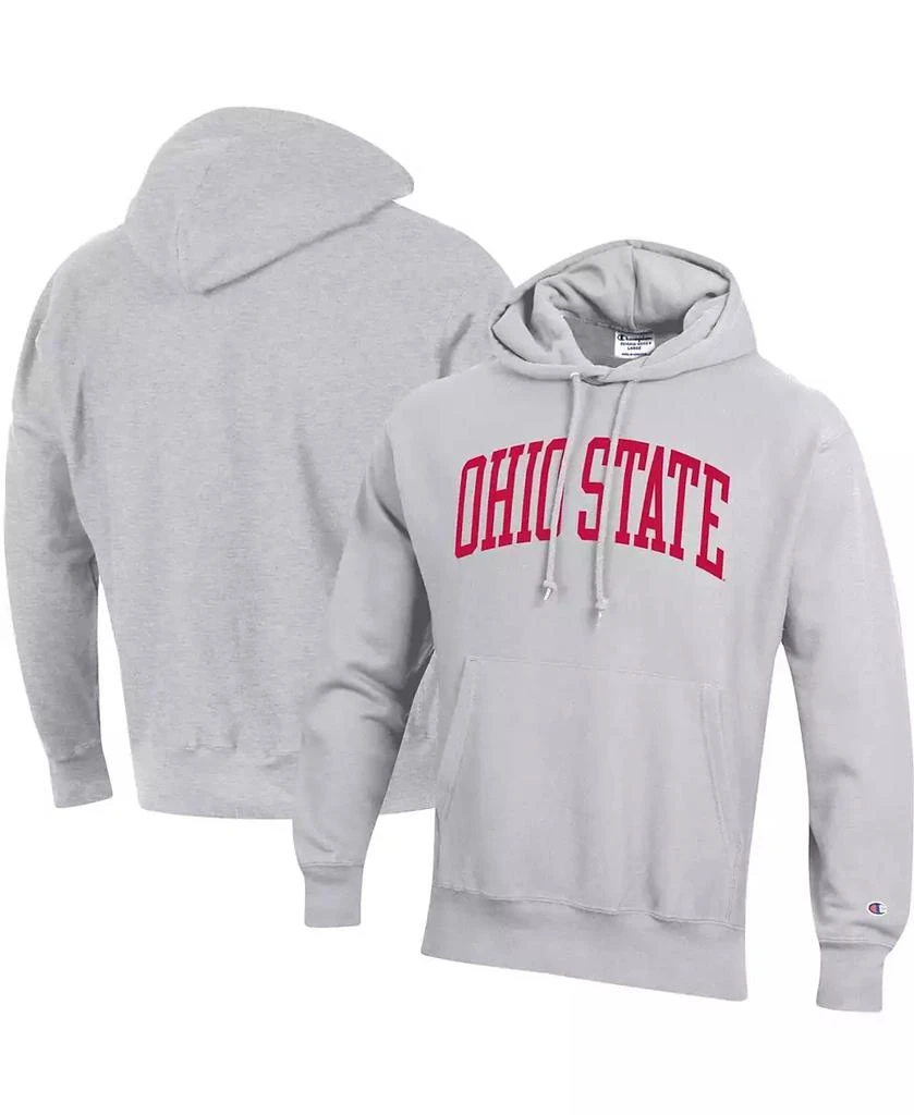 商品CHAMPION|Men's Heathered Gray Ohio State Buckeyes Big and Tall Reverse Weave Fleece Pullover Hoodie Sweatshirt,价格¥449,第1张图片