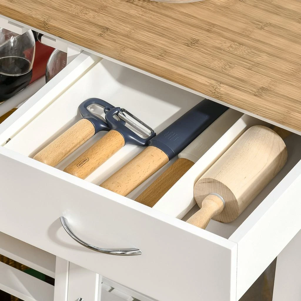 商品Streamdale Furniture|Streamdale White Rolling Kitchen Island with Storage & Wine Rack,价格¥1882,第2张图片详细描述