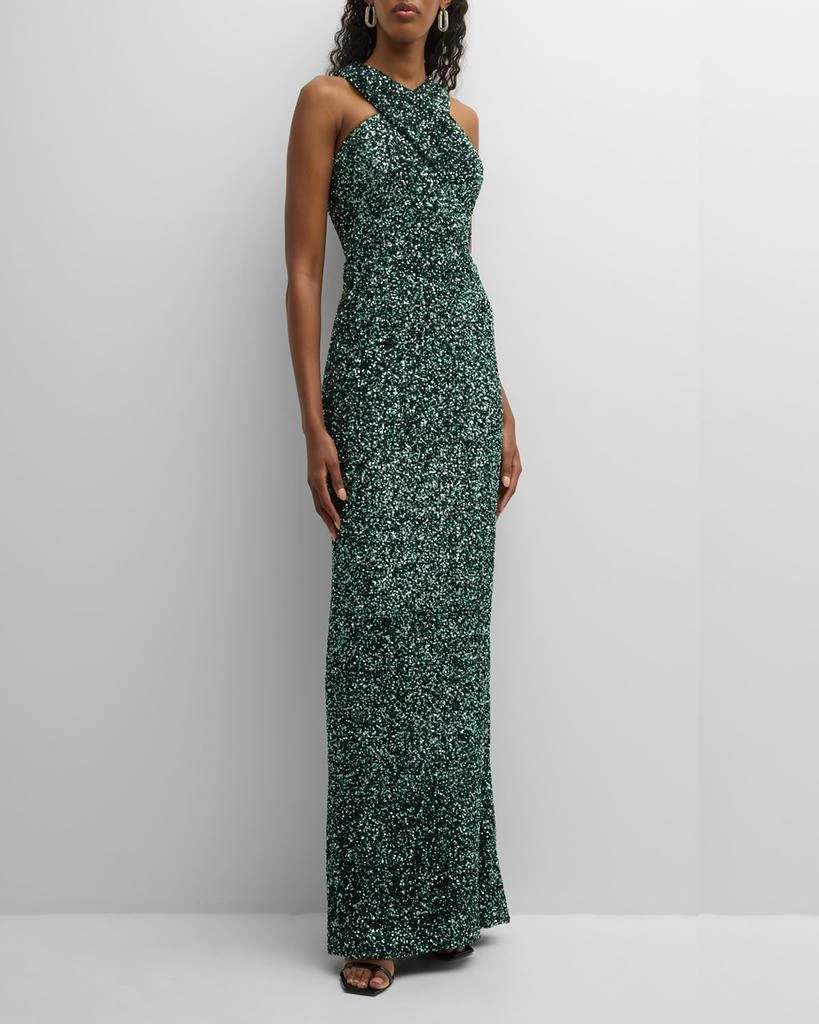 商品Teri Jon|Sequin Crossover Halter Gown,价格¥2515,第1张图片