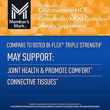 商品Member's Mark|Member’s Mark Glucosamine HCl and Chondroitin/MSM Complex Tablets, 220 ct.,价格¥166,第4张图片详细描述