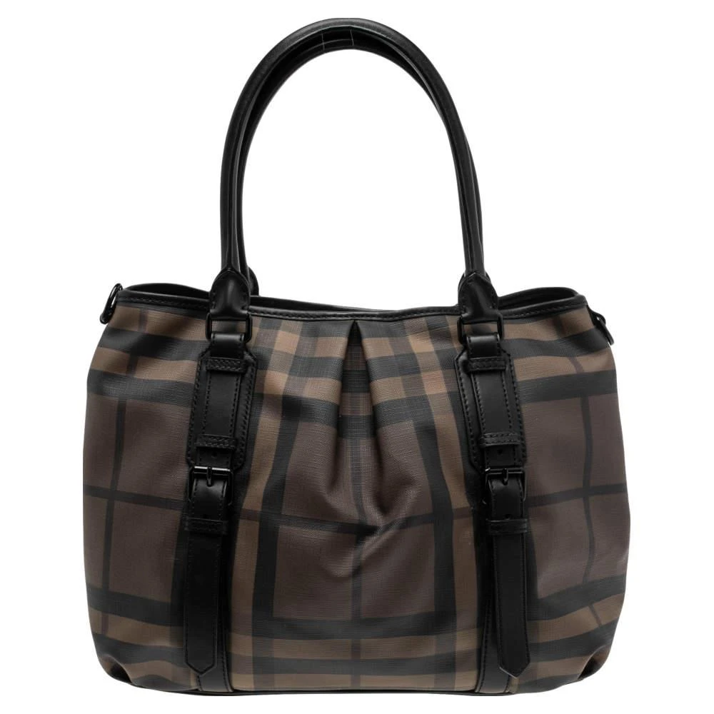 商品[二手商品] Burberry|Burberry Black Smoke Check PVC and Leather Northfield Tote,价格¥2180,第1张图片