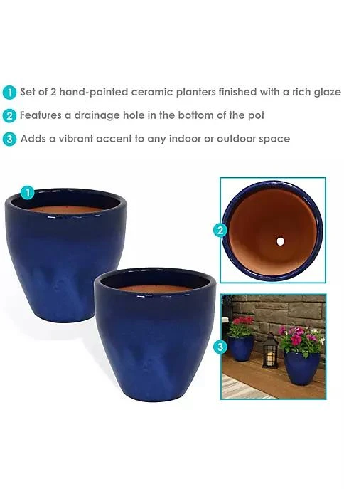 商品belk|Decor 10 In Resort Glazed Ceramic Planter   Imperial Blue   Set Of 2,价格¥1040,第4张图片详细描述