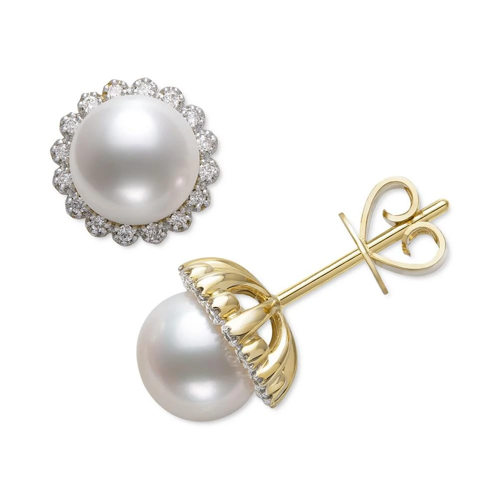 商品Belle de Mer|Cultured Freshwater Pearl (7mm) & Diamond (1/8 ct. t.w.) Halo Stud Earrings in 14k Gold, Created for Macy's,价格¥15160,第1张图片
