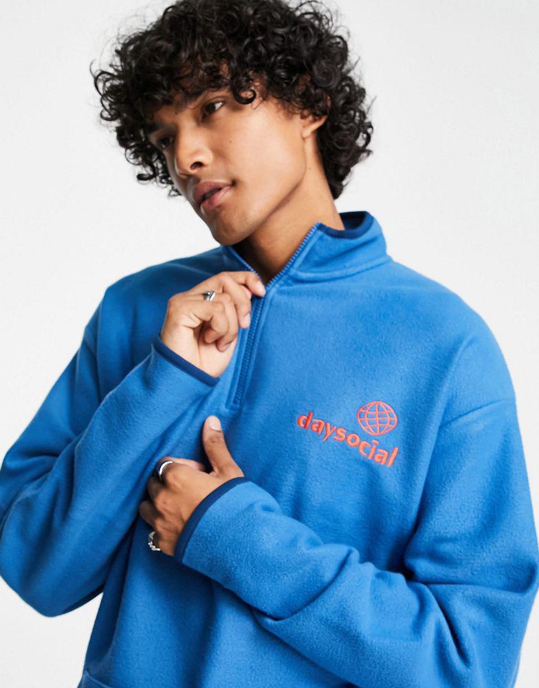 ASOS Daysocial co-ord oversized quarter zip sweatshirt in polar fleece with back graphic print in blue商品第3张图片规格展示