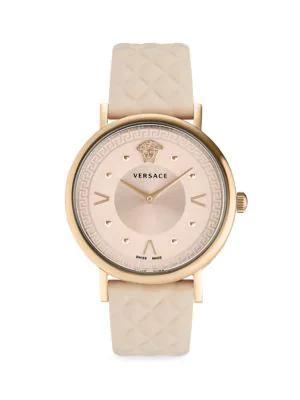 商品Versace|36MM Rose Goldtone Stainless Steel & Leather Strap Watch,价格¥4038,第1张图片