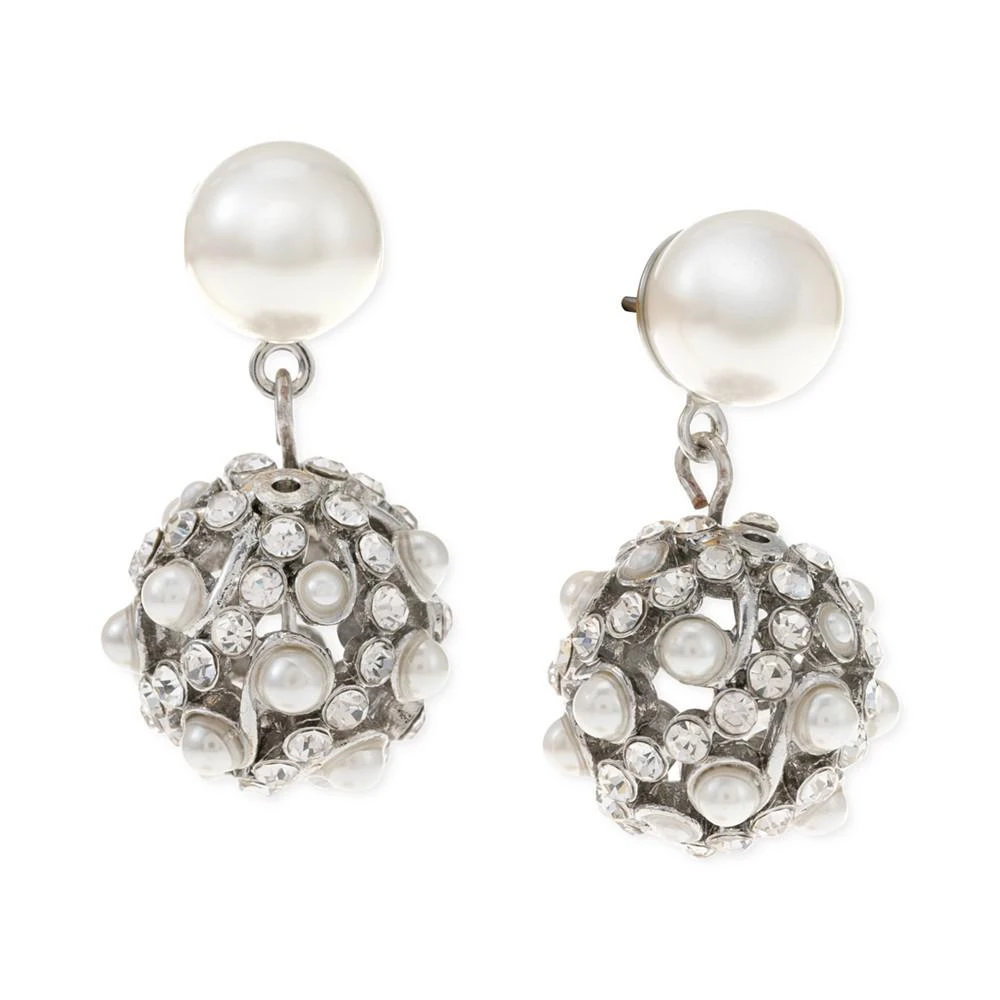 商品Charter Club|Silver-Tone Pavé & Imitation Pearl Fireball Drop Earrings, Created for Macy's,价格¥56,第1张图片