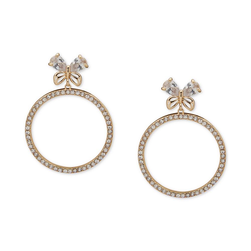Gold-Tone Crystal Butterfly Circle Drop Earrings商品第1张图片规格展示