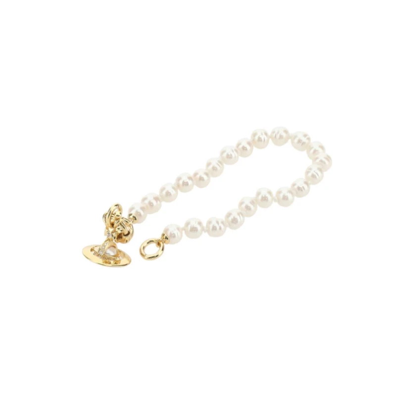 商品[国内直发] Vivienne Westwood|西太后 ALEKSA 土星带钻珍珠 黄铜 手链 女款 金色,价格¥2097,第6张图片详细描述
