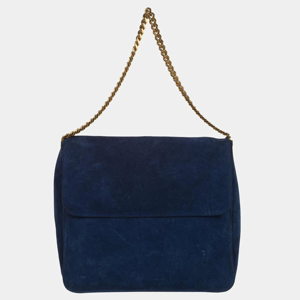 商品[二手商品] Celine|Celine Navy Blue Gourmette Suede Chain Shoulder Bag,价格¥4973,第1张图片